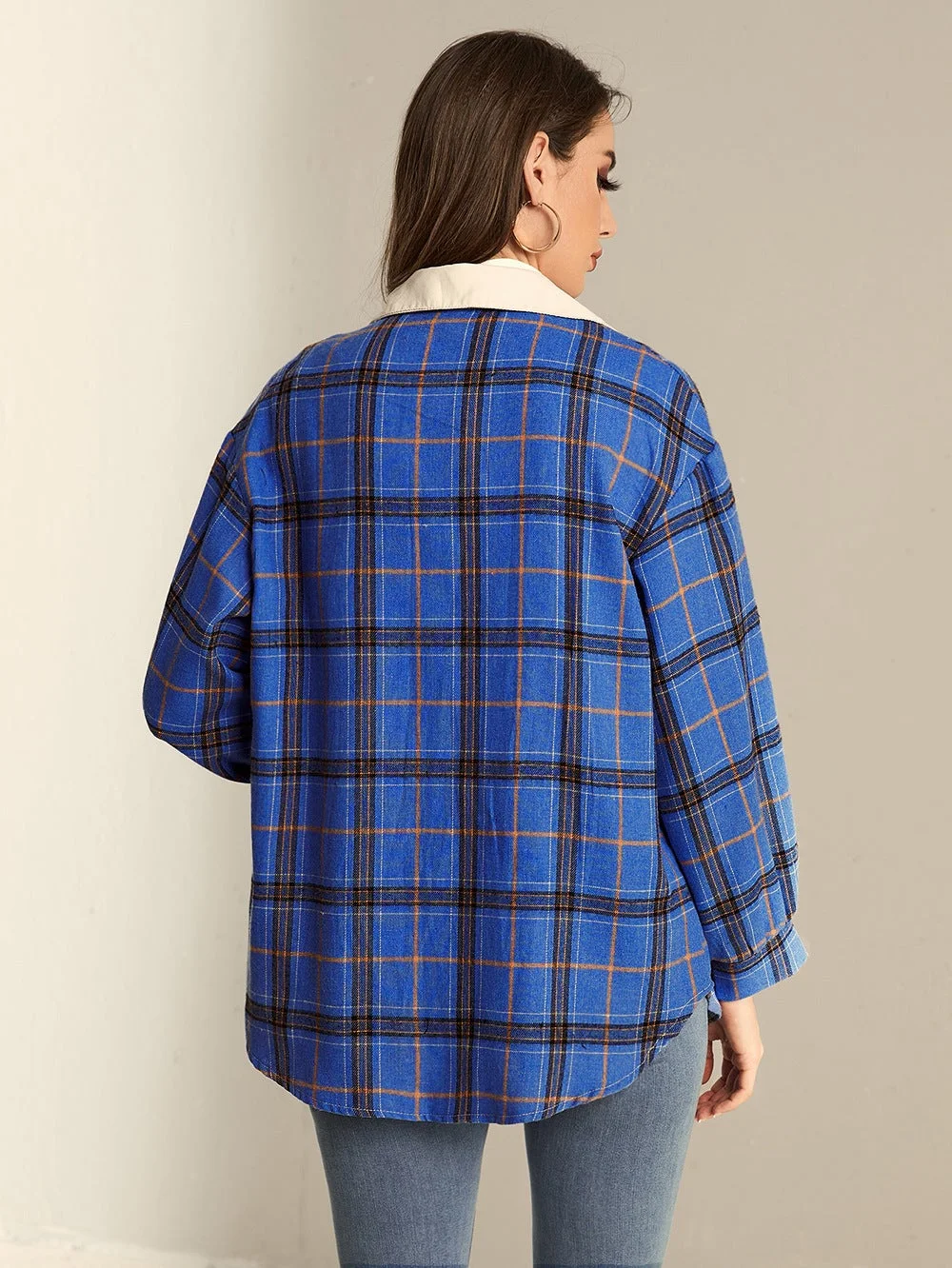 Women Colorblock Cardigan Plaid Women's Shirt Jacket