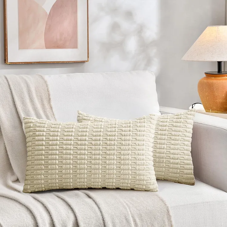 Sanmadrola Throw Pillow Covers Set of 2 Corduroy Decorative Pillow Cases Couch Pillows Soft Boho Striped Cushion Cases Set for Sofa Living Room Couch Bedroom Car