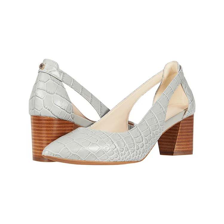 Taupe block heel outlet pumps