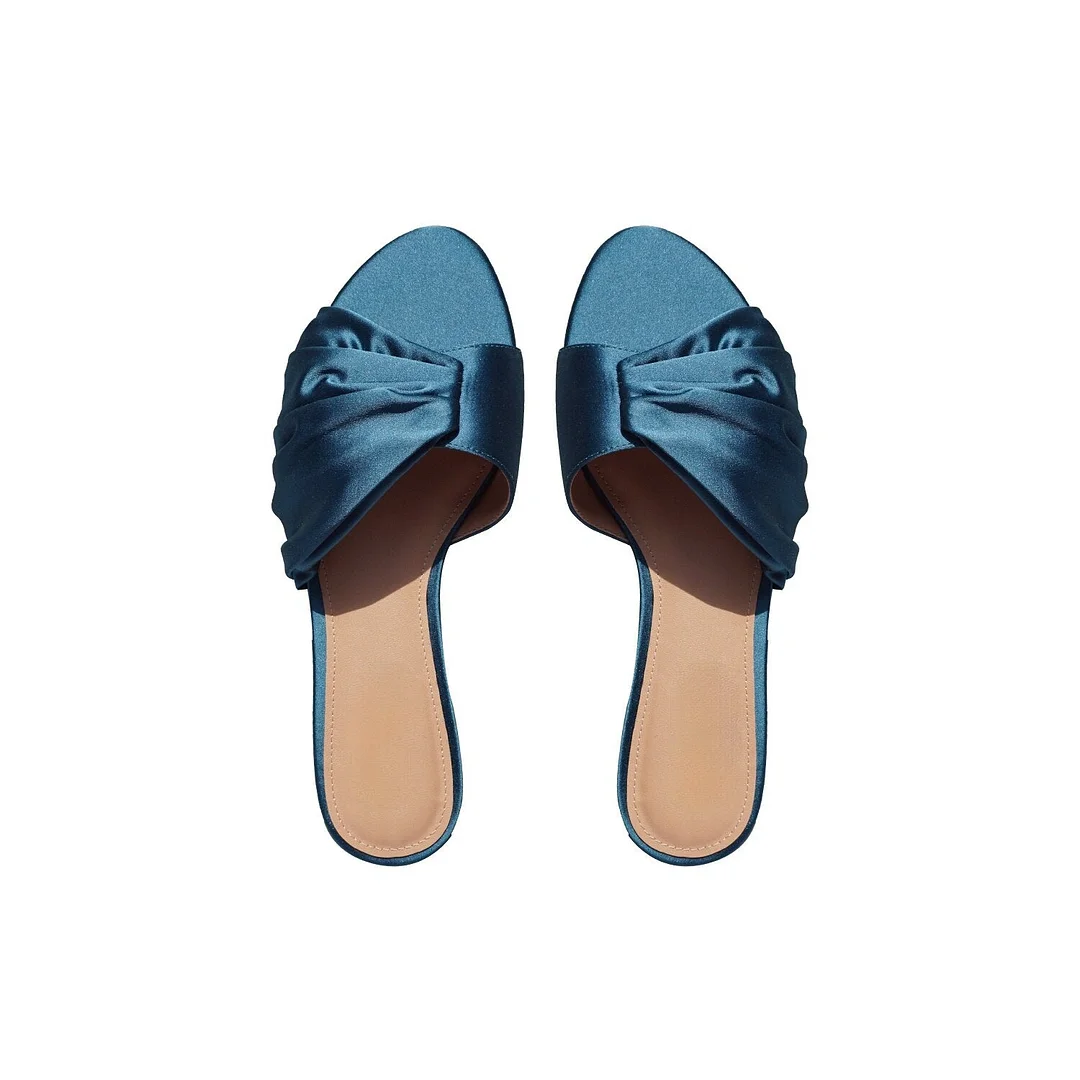 2021 Summer round Head Silk Pleated Outer Wear Flat Women's Slippers
