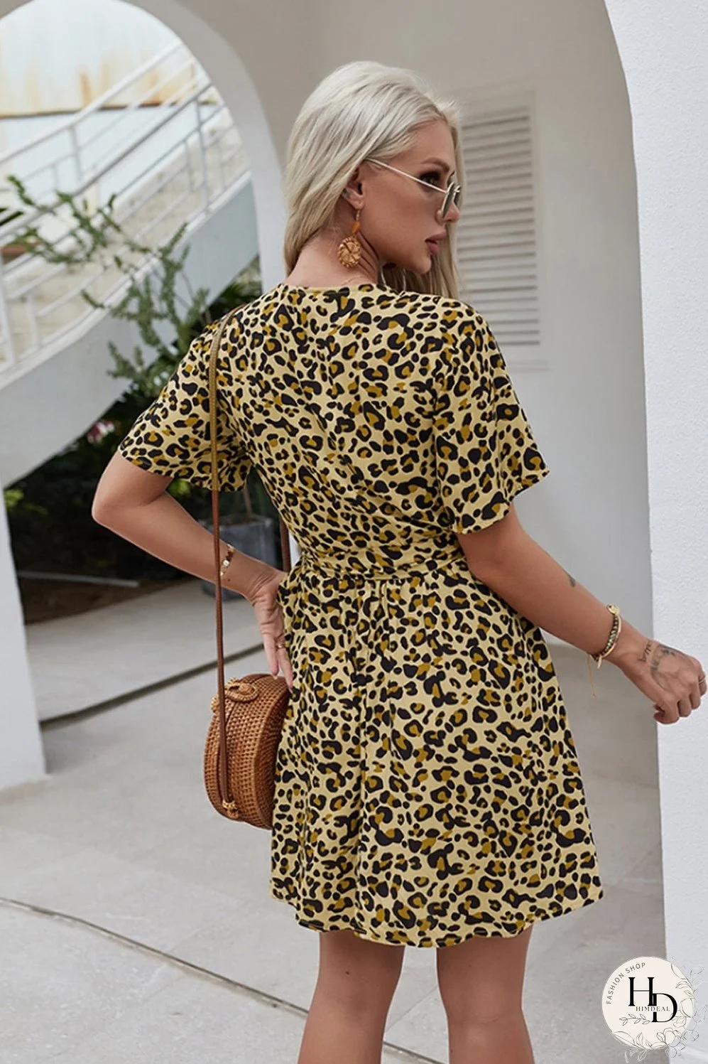 Leopard Print Wrap Chest Short Dress