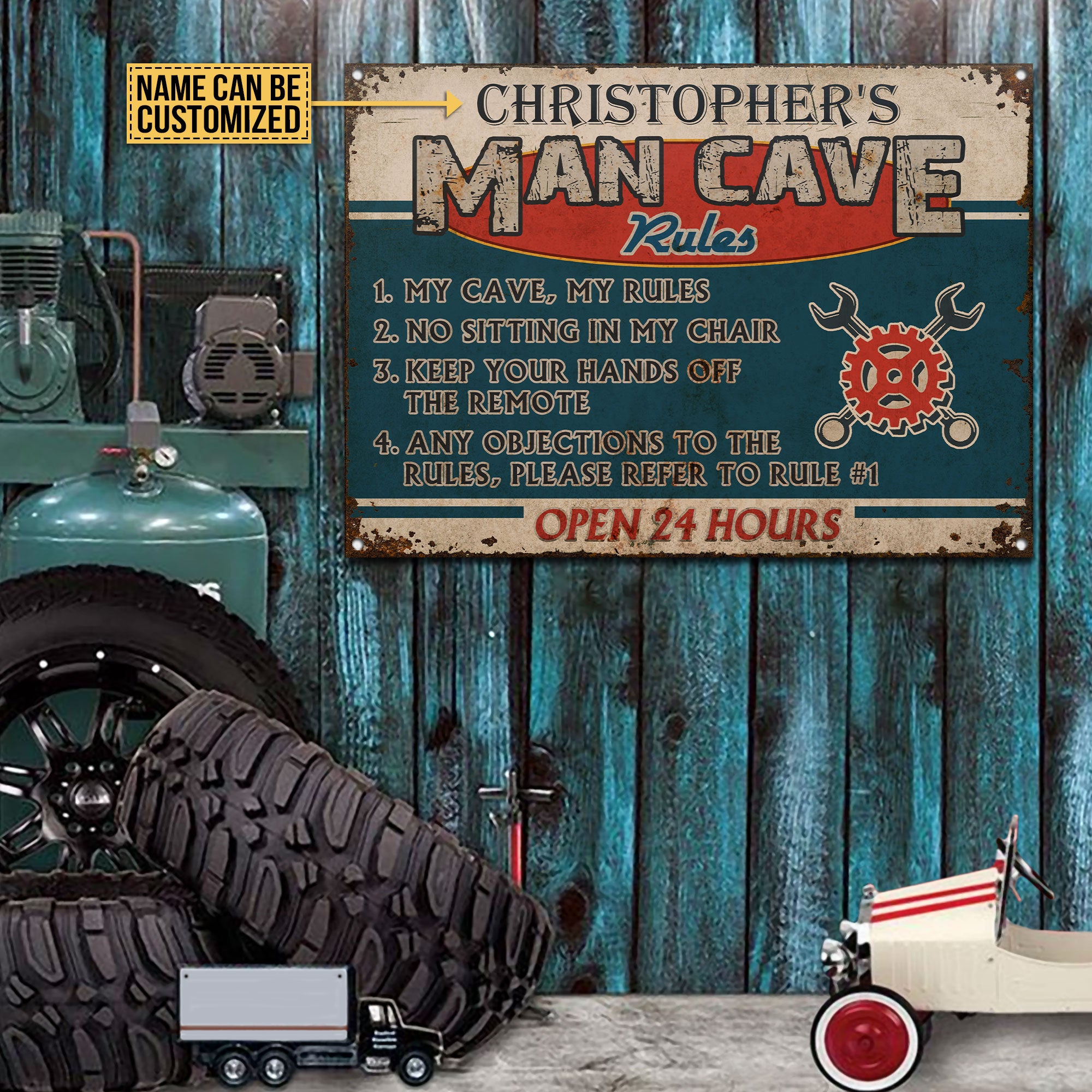Personalized Names：Auto Mechanic Garage Man Cave Rules - Vintage Tin ...