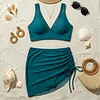 High-Waisted Ruched Skirt Bikini Set with Mesh Panel, 100% Swimwear for Beach Vacation by Inlyline