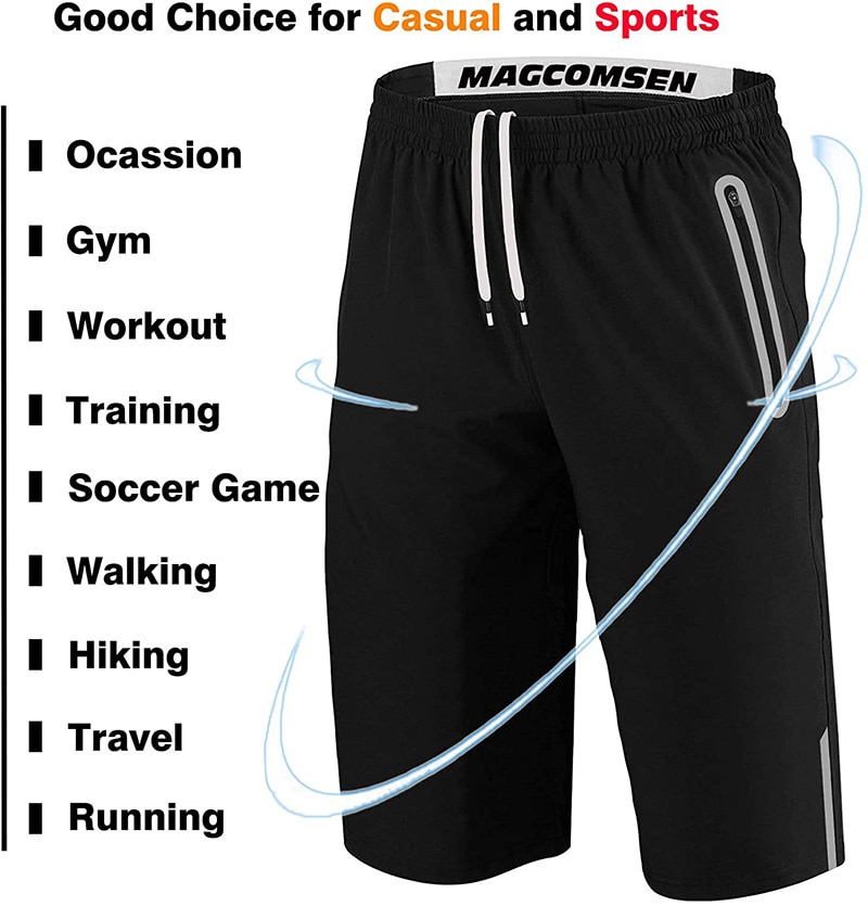 Men's Outdoor Hiking Summer Quick Dry Thin Breathable Ripstop Knee Shorts with Reflective Zipper Pockets