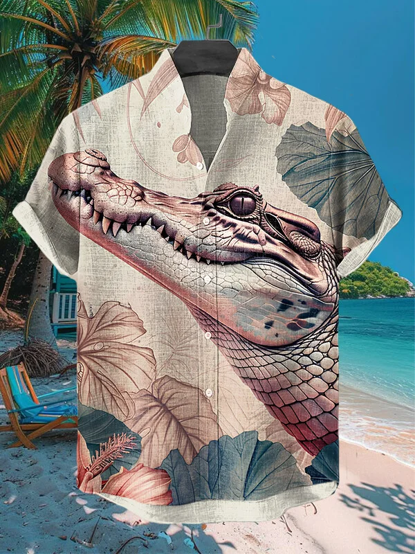 Men's Alligator Head Plant Leaves Art Print Casual Shirt