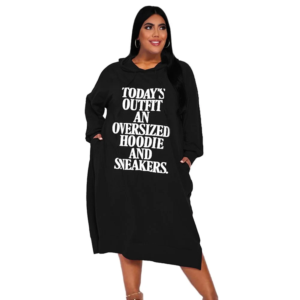 Plus Size Dresses 4xl 5xl Winter Clothes Women Hoodies Casual Loose Letter Fashion Streetwear Maxi Dress Wholesale Drop Shipping