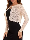 Elegant Women's Lace Cardigan Sweater - Polyamide Knit Fabric, Solid Color, Round Neck, Spring/Summer/Autumn Collection