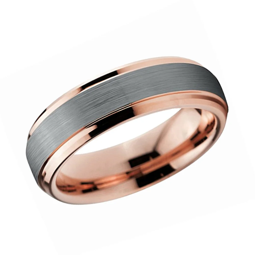 6MM 8MM Two Tone Brushed Tungsten Wedding Bands Rose Gold Step Edge