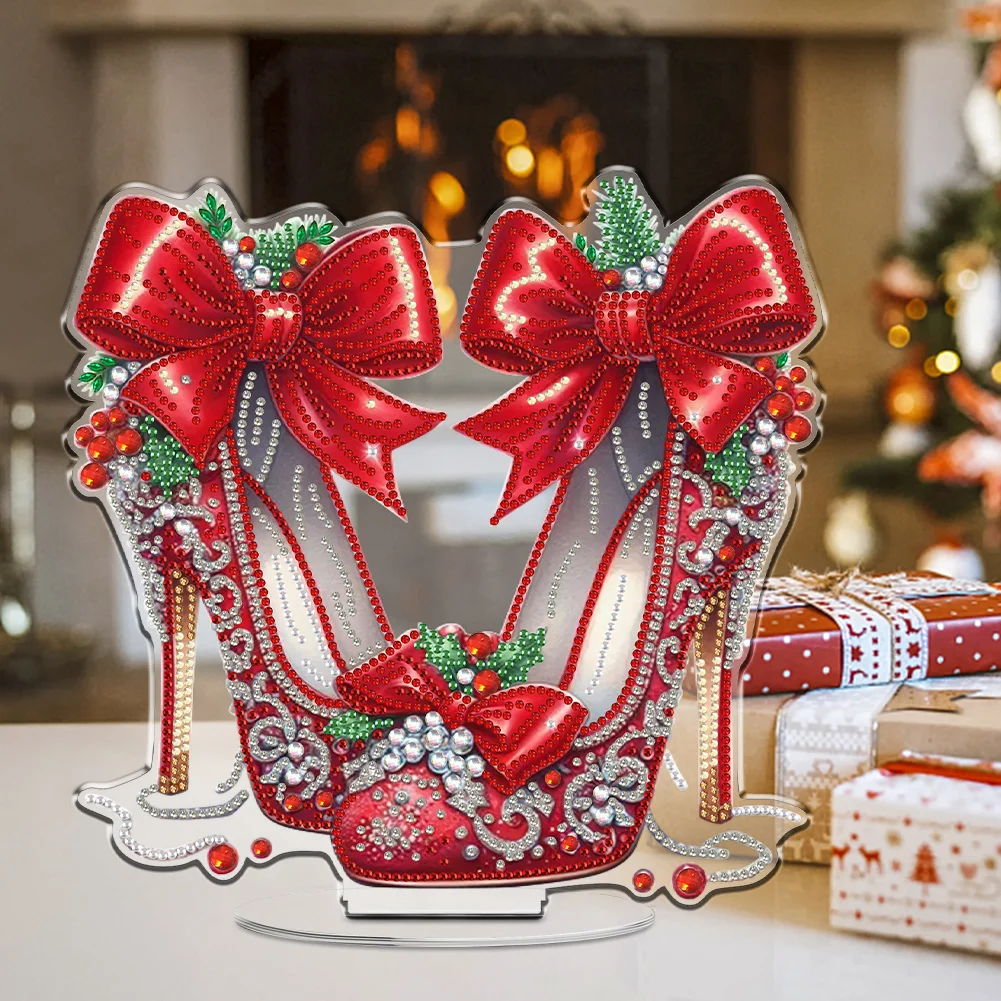 2D Flat Xmas High Heels DIY Acrylic Desktop Diamond Art Kits for Adults Beginner