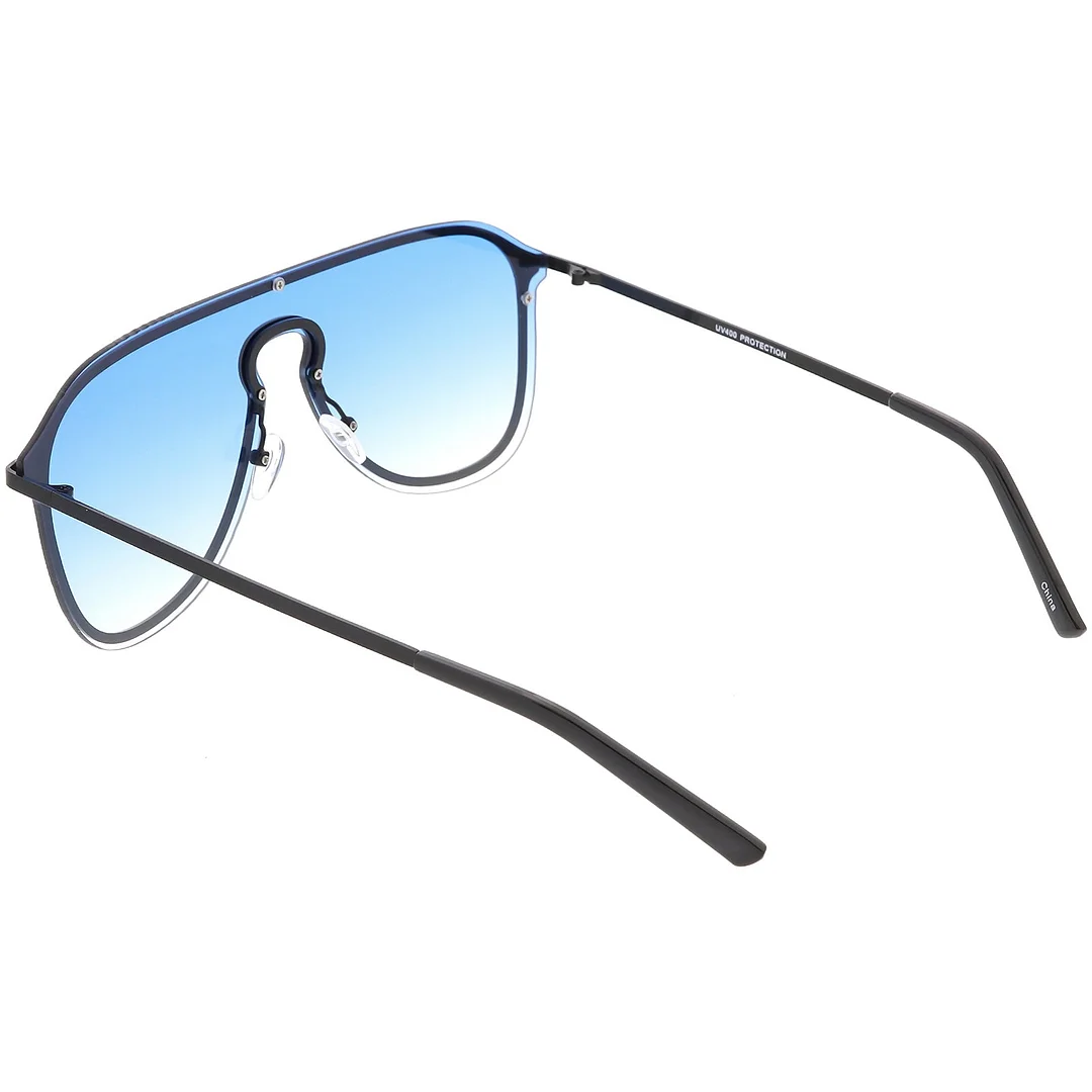 Futuristic Rimless Visor Aviator glasses Metal Trim Mono Lens 57mm