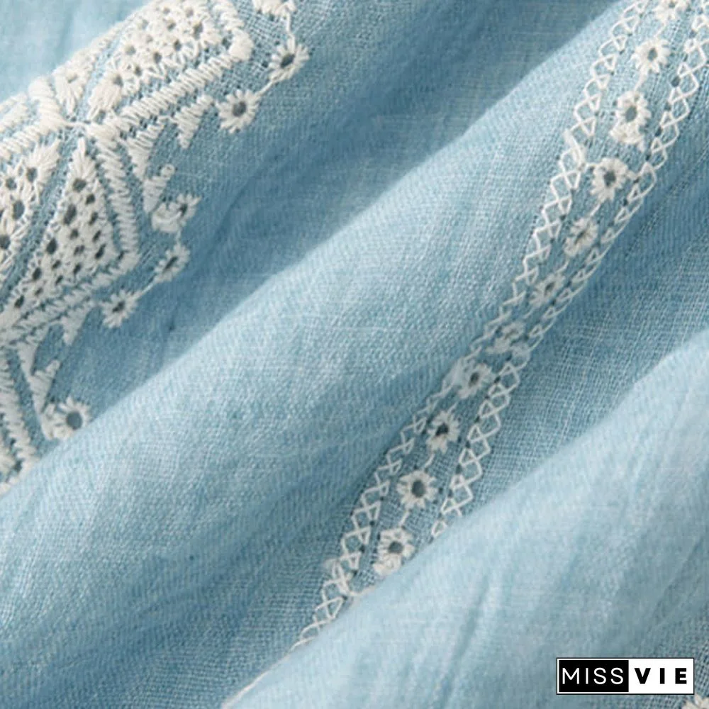 Boho Vintage Print Colorblock Shawl Wrap V-neck Lace Up Dress