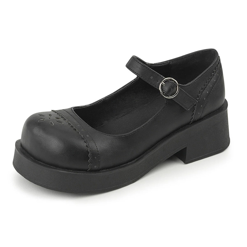 Black Square Toe Block Heel Platform Mary Jane Shoes for Women Nicepairs