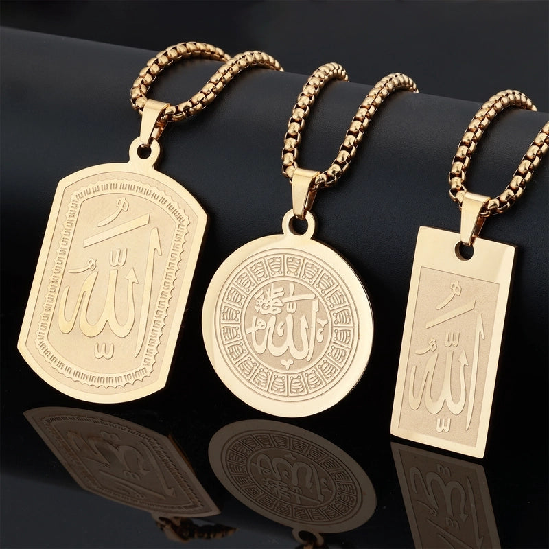 Vintage Style Geometric Muslim Allah 304 Stainless Steel Unisex Pendant Necklace Men Pendant Necklaces