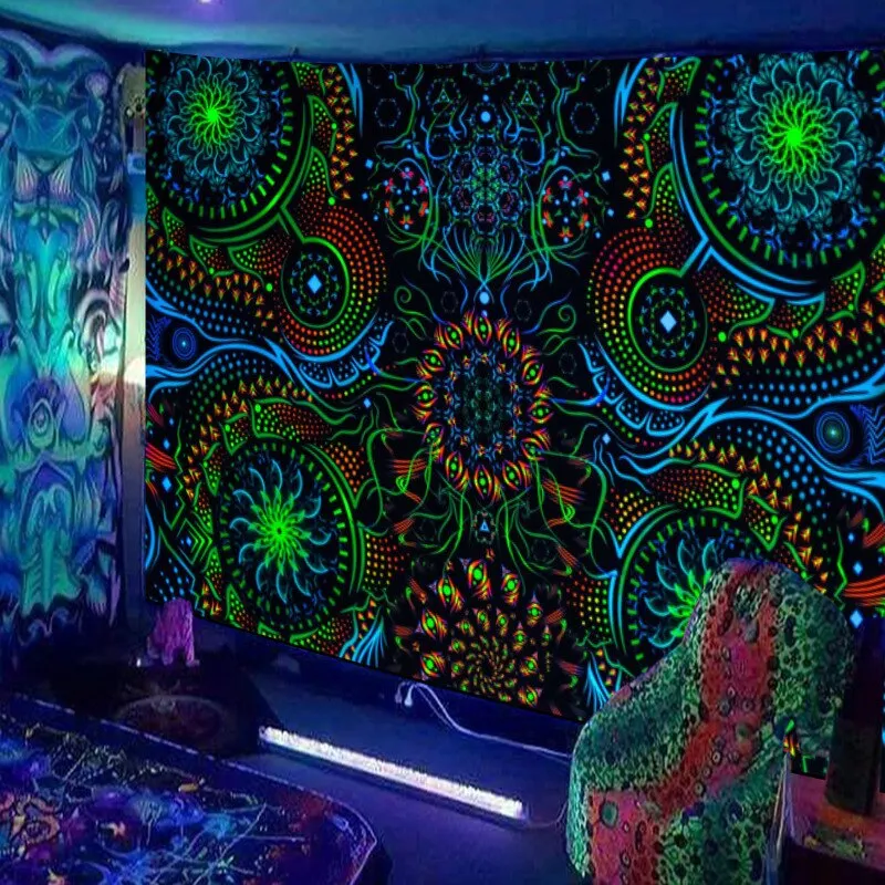Fluorescent Tapestry European and American Black Light Hanging Cloth Poster Home Decoration Background Cloth Psychedelic Trippy