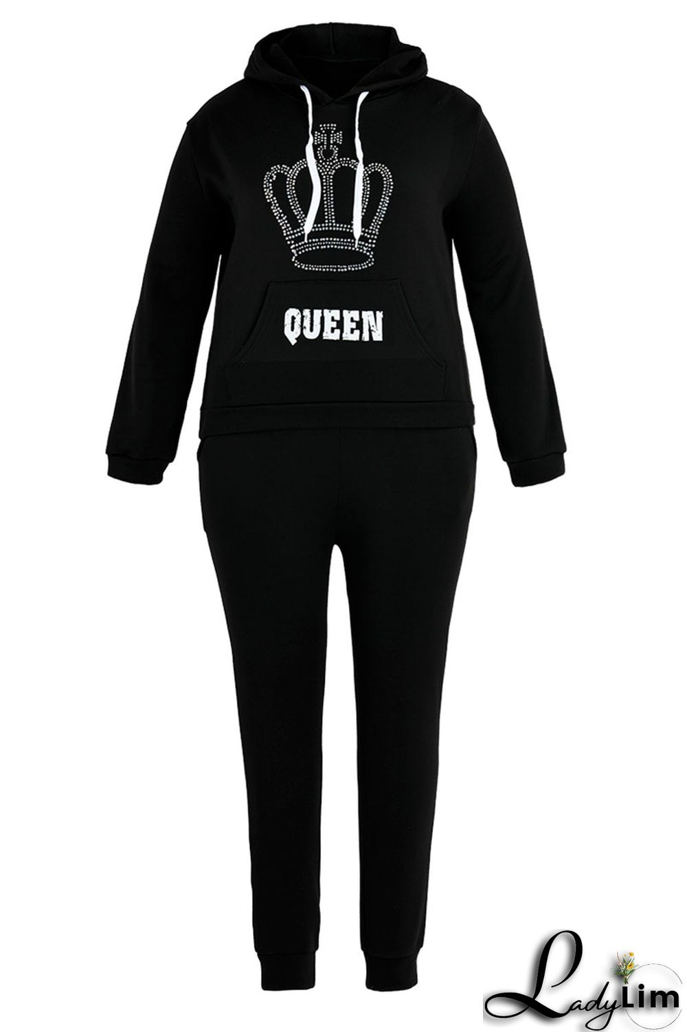 Pink Casual Print Patchwork Hooded Collar Plus Size Two Pieces