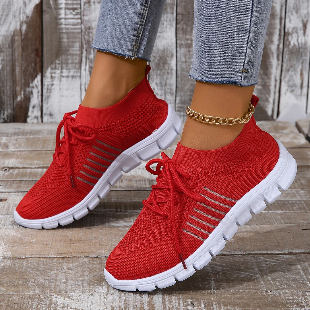 Yyvonne Casual Sports Single Shoe Lace Mesh Breathable Sports Single Shoes Women's Shoes Light Flat Bottom Large