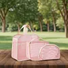 3Pcs Makeup Bag PVC Travel Storage Bag Large Capacity Zipper Mesh Bag (Pink)