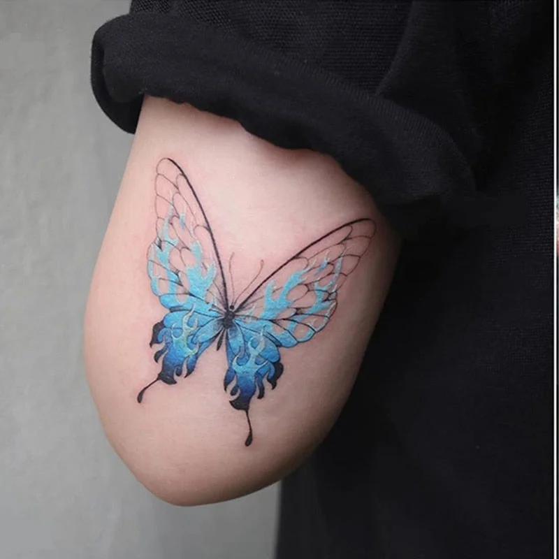 Flame Butterfly Dark Rose Tattoo Stickers Men Women Romantic Blue Flame Flower Art Fake Tattoo Personality Arm Tattoo Stickers