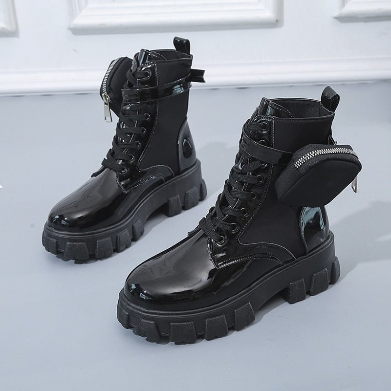 2021 Autumn Winter New Women's Thick-Soled Leather New Boots Casual Women's Boots Women's Fashion Lace-Up High Boots Botas Mujer