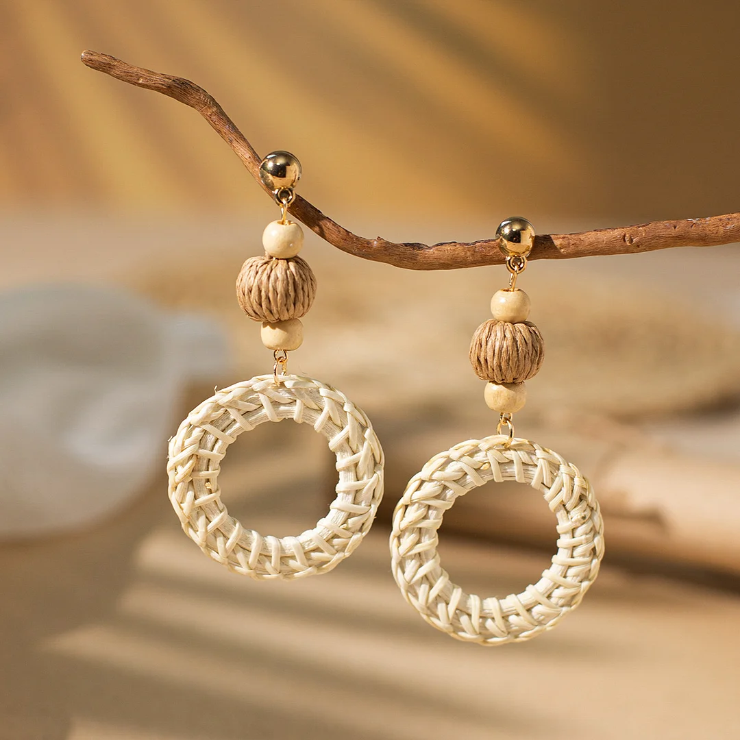 Women's Holiday Bohemian Style Raffia Hand-woven Earrings