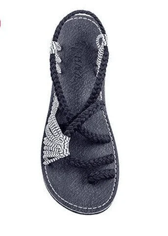 Plus Size Rope Knot Sandals Summer Flip Flops Casual Women's Shoes Flat Rome Sandals Women Comfort Strappy Beach Sandals