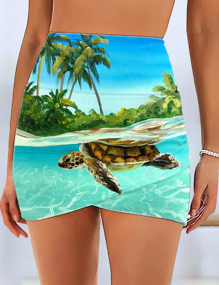 Women's Sea Turtles Beach Vacations High Waisted Bikini Swim Skirt 