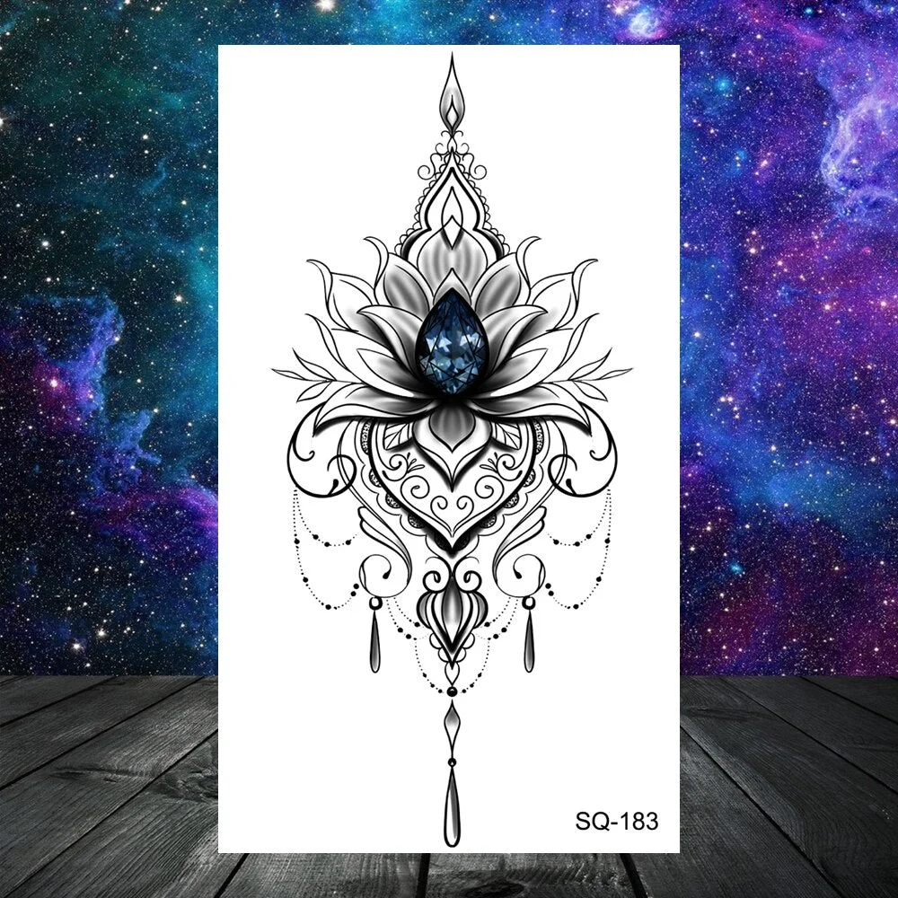 Black Skull Rose Flower Temporary Tattoos For Women Adult Girls Kids Snake Scorpion Wolf Tree Fake Tattoo Finger Ear Tatoos