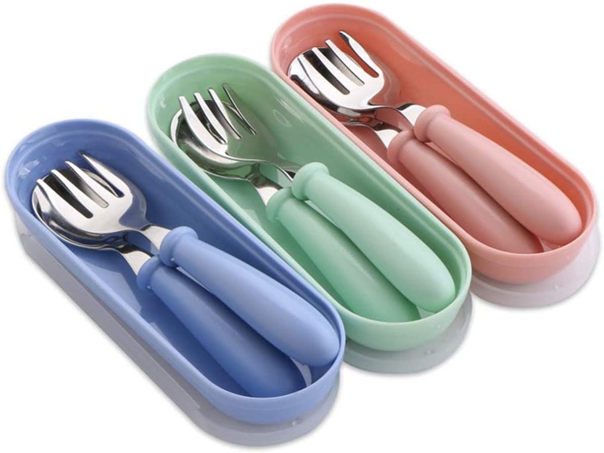 

3pcs Candy Color Children Fork Spoon Set 304 Stainless Steel Tableware, 501 Original