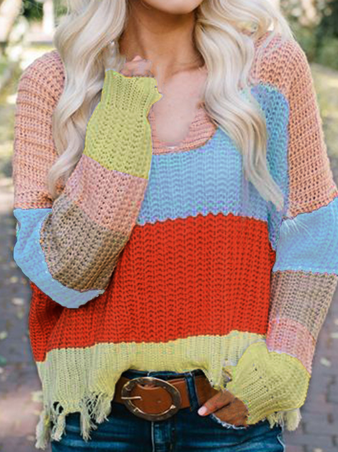 Casual Acrylic Color Block Sweater