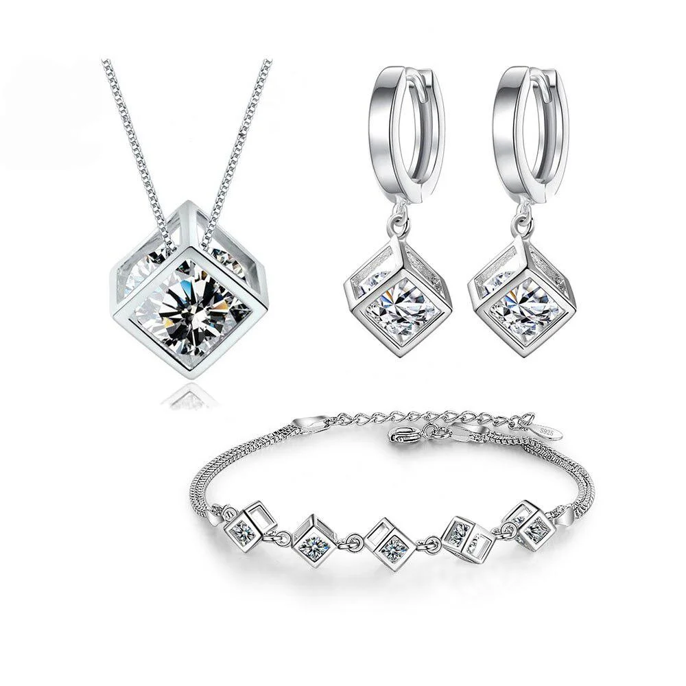 Gorgeous Sterling Silver Cube Jewelry Set