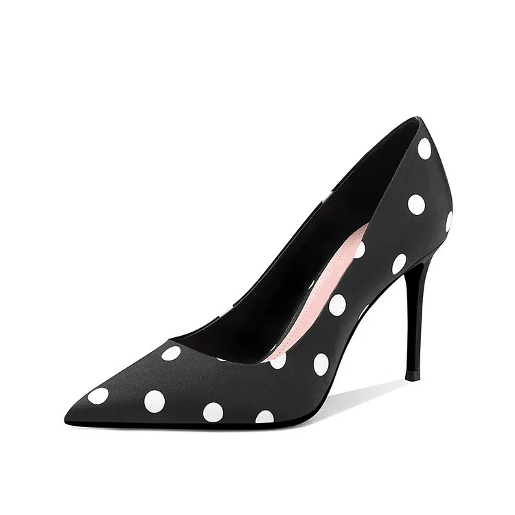 Black Polka Dots Stiletto Heels Pumps for Women |FSJ Shoes
