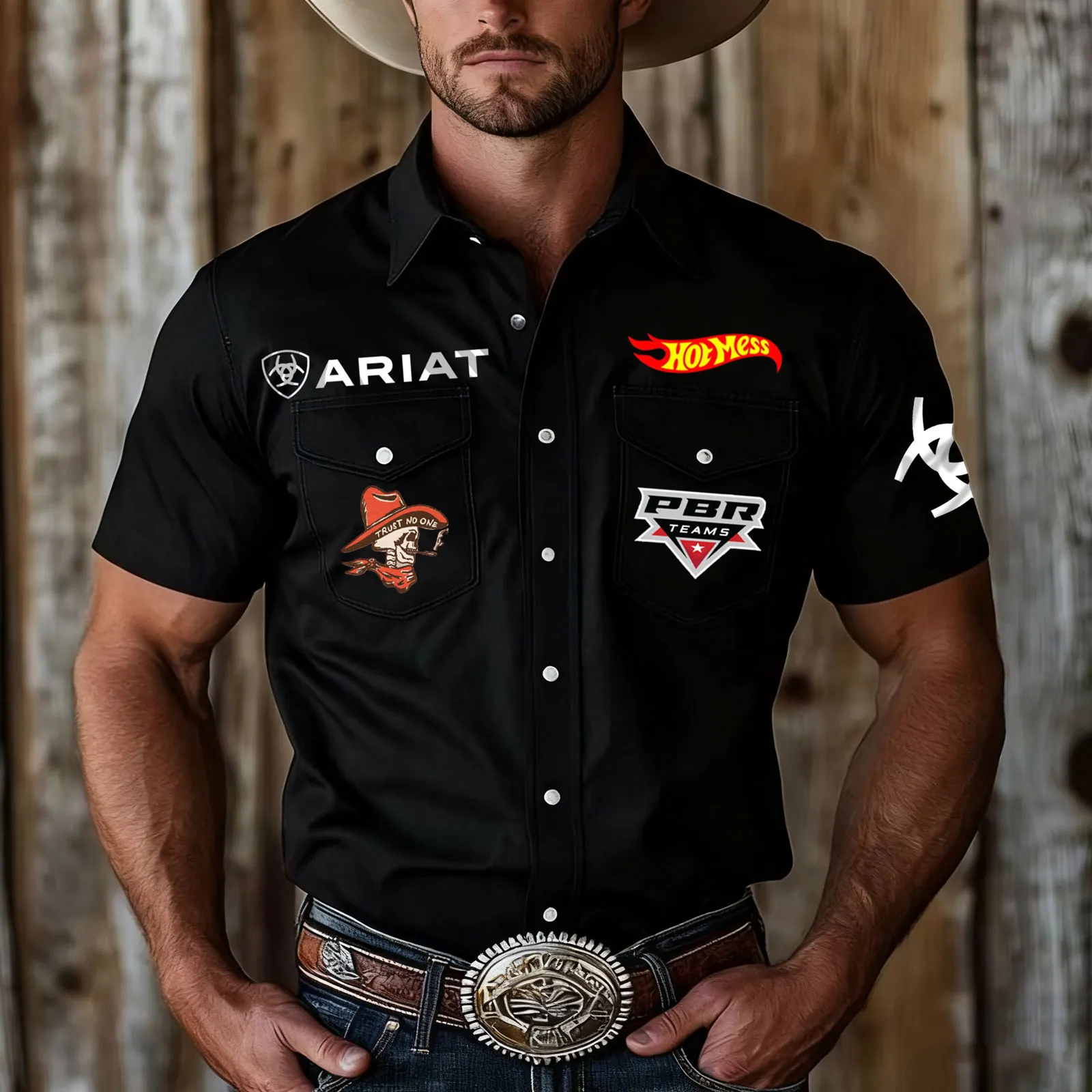Cowboy-Inspired Short-Sleeve Shirt For Rodeo Enthusiasts