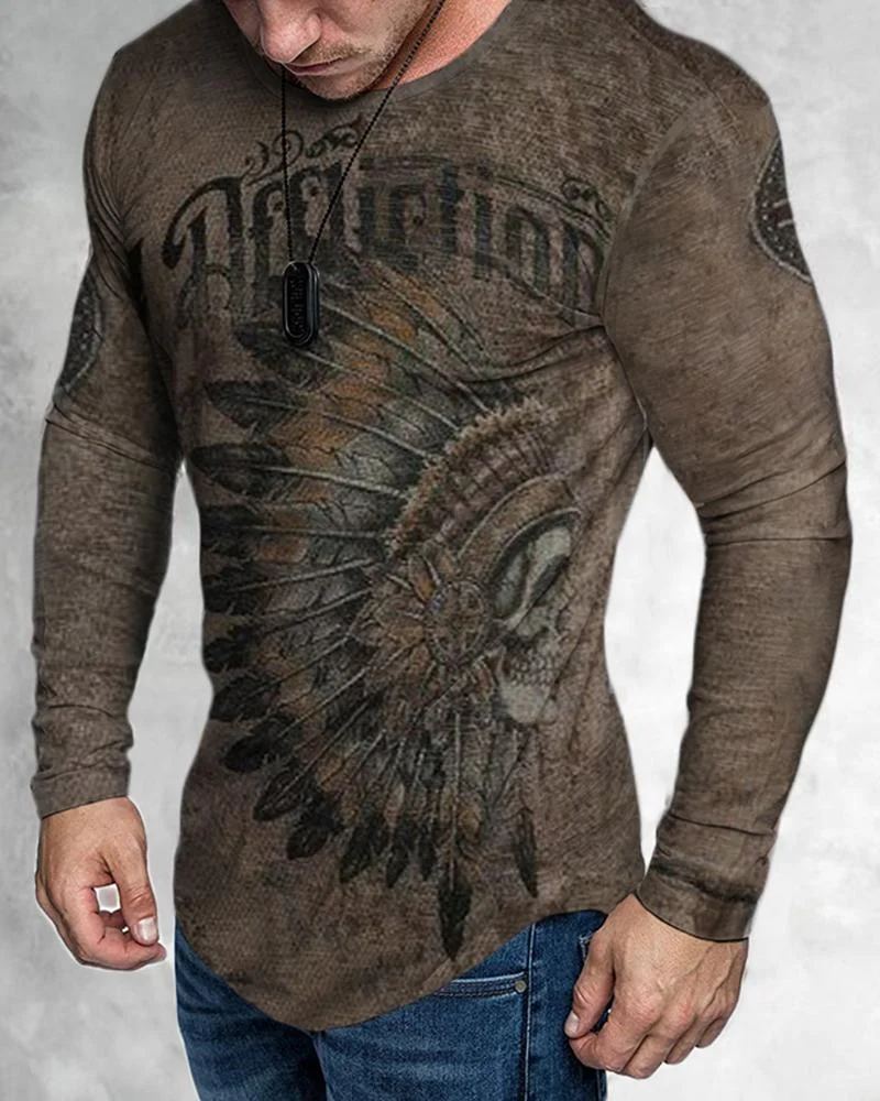 Men's Casual Long Sleeved Retro Indian Printing T-shirt