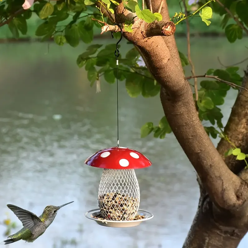 1pc classic squirrel proof mushroom shape hanging bird feeder for garden or park 1qt feed capacity garden supplies details 1