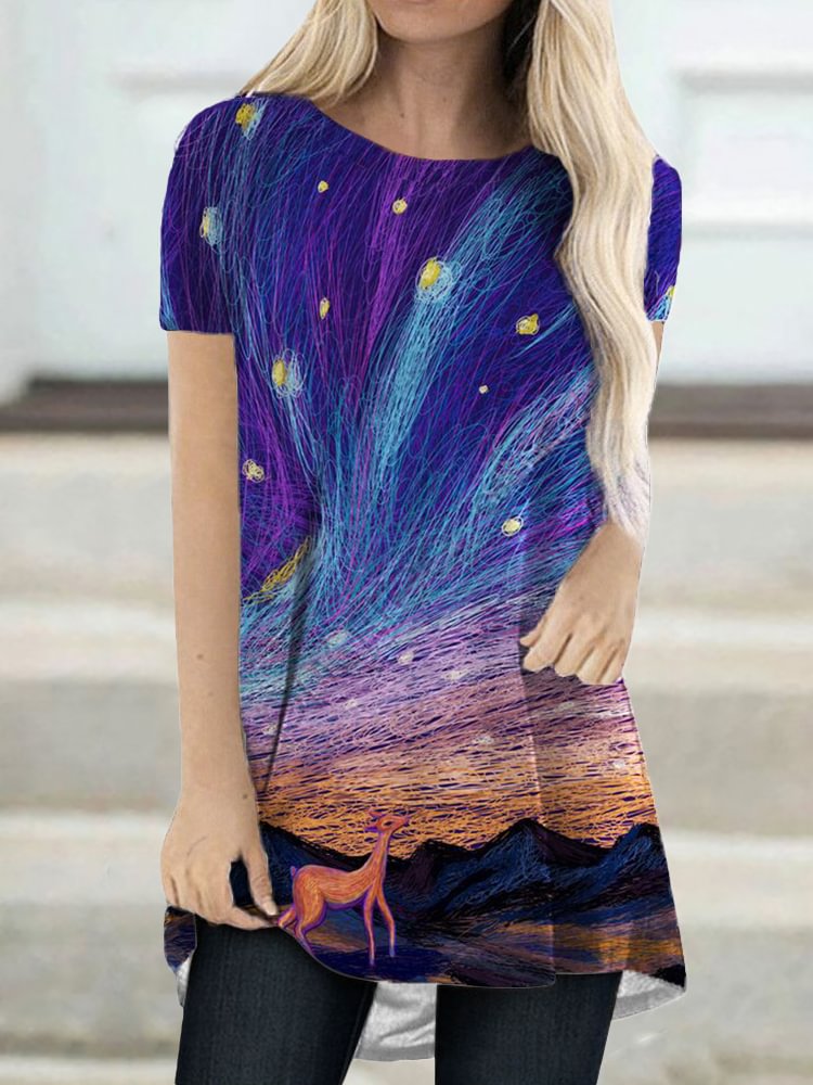 Comstylish Deer In Starry Night A Line T Shirt