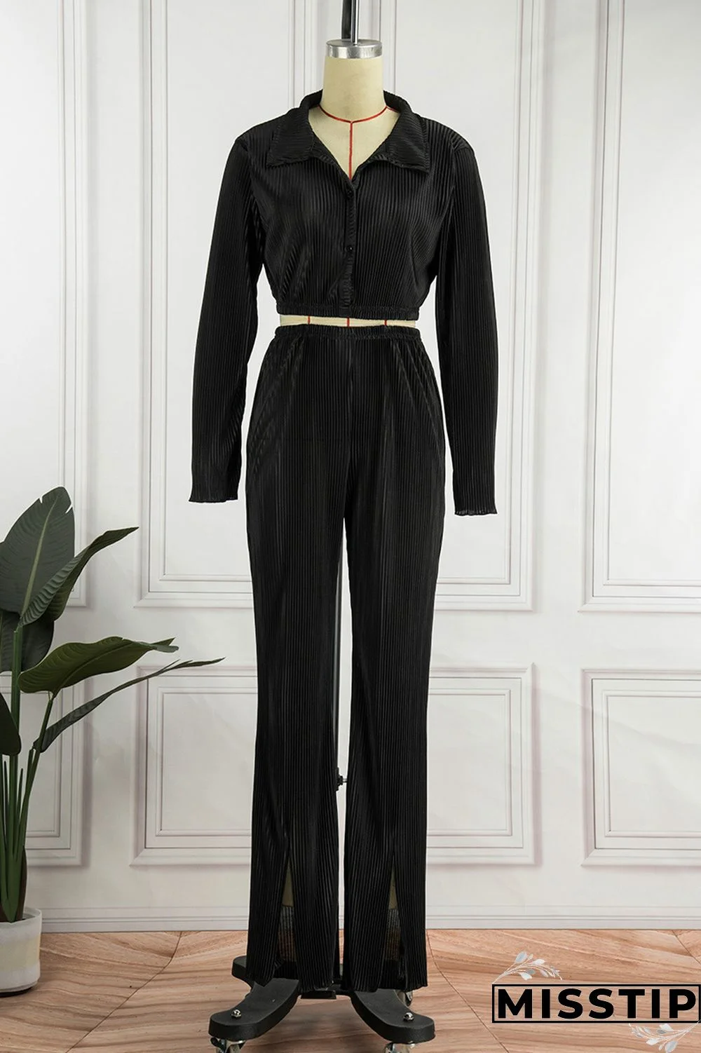 Green Yellow Casual Solid Patchwork Turndown Collar Long Sleeve Two Pieces