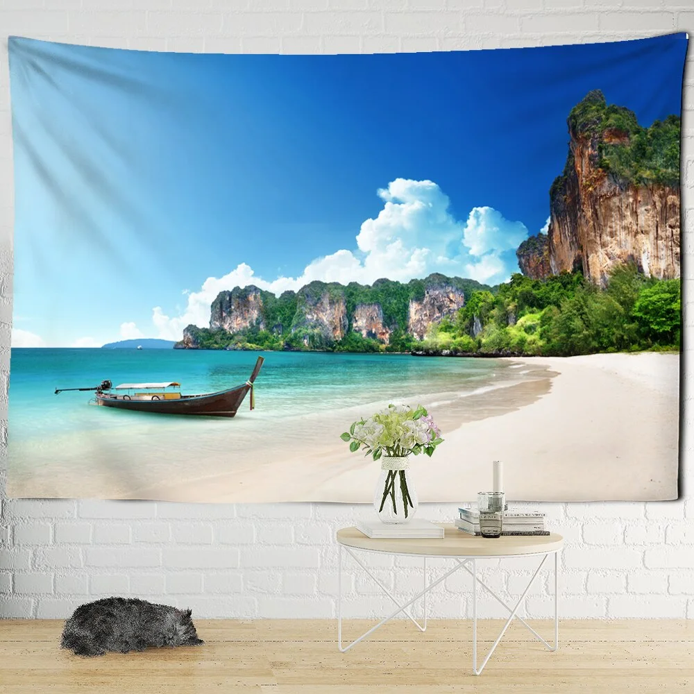 seaview room Tapestry Sea Coconut Tree Wall Hanging Beach Tapestries 3D Printed Large Wall Tapestry Boho Hippie Home Decor
