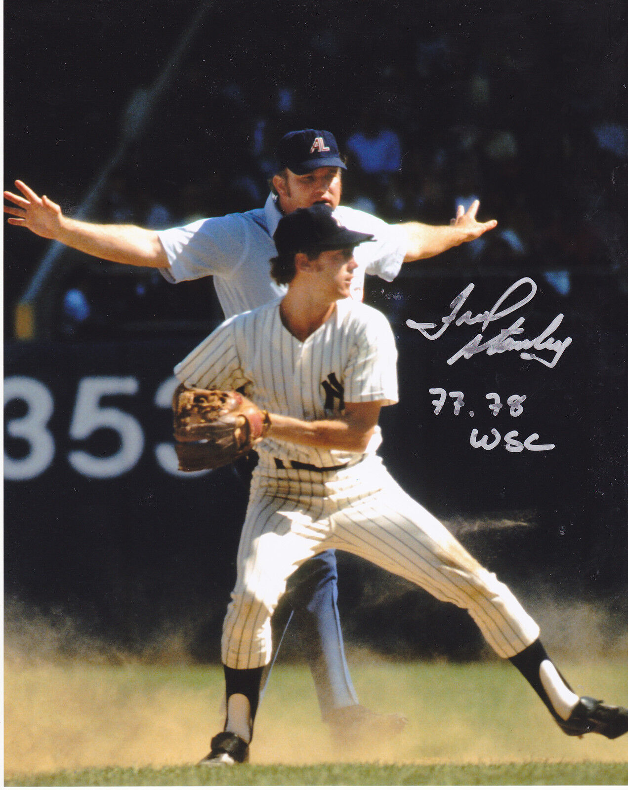 FRED STANLEY NEW YORK YANKEES 1977-78 WSC ACTION SIGNED 8x10