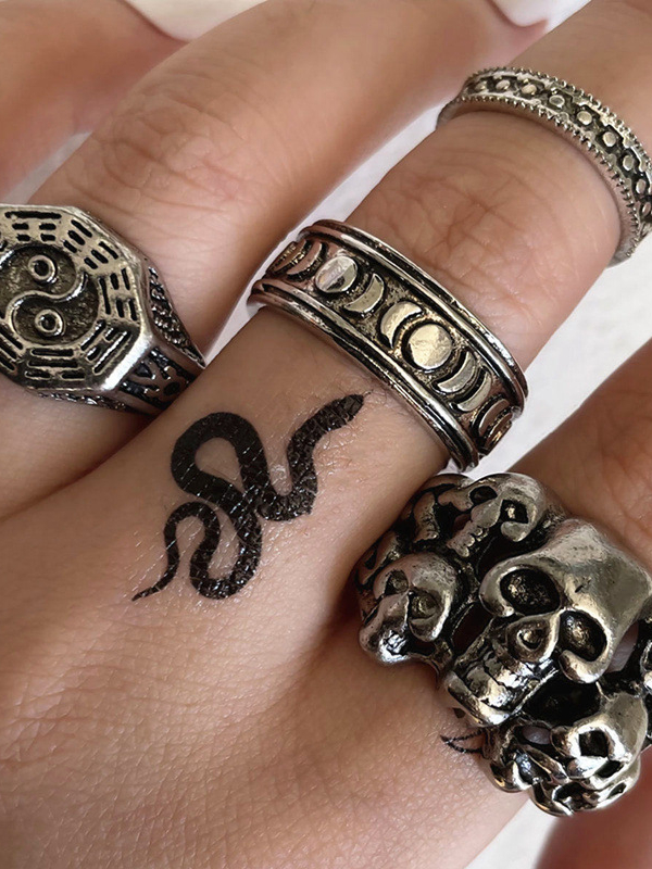 Gothic Dark Silver 4 PCS Rings Sets