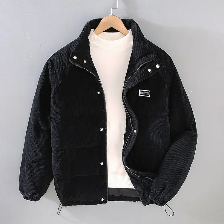 Simple Style Cotton Corduroy Zip Up Solid Jacket