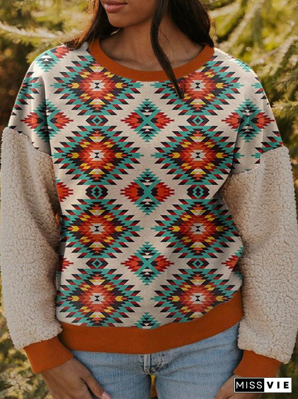 Leisure Pullover Ethnic Style Pattern Top