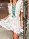 Lace Short Sleeves Mini Dress