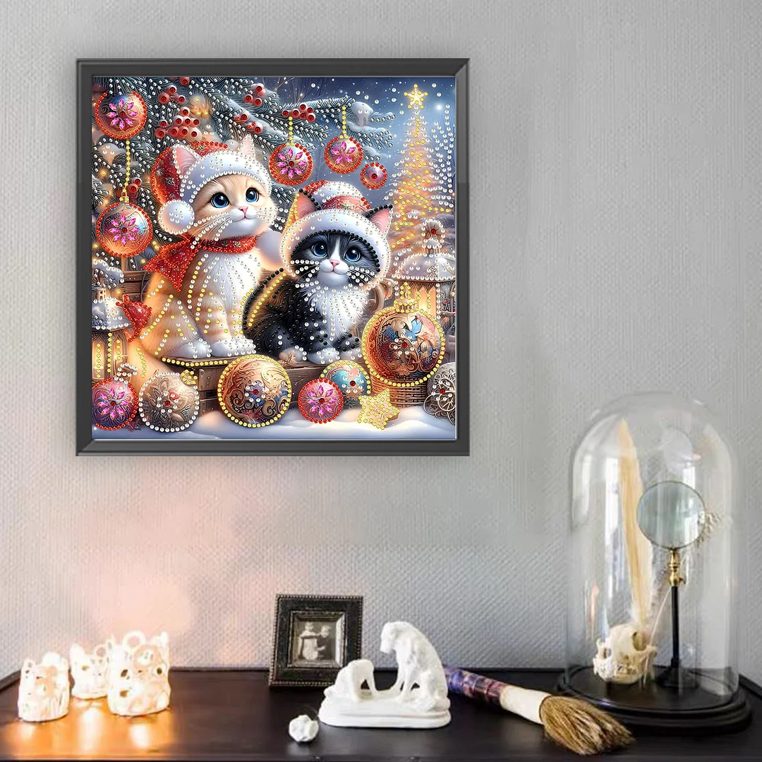 Christmas Cat - Diamond Painting - Partial Special Shaped Drill(Canvas|30*30cm)