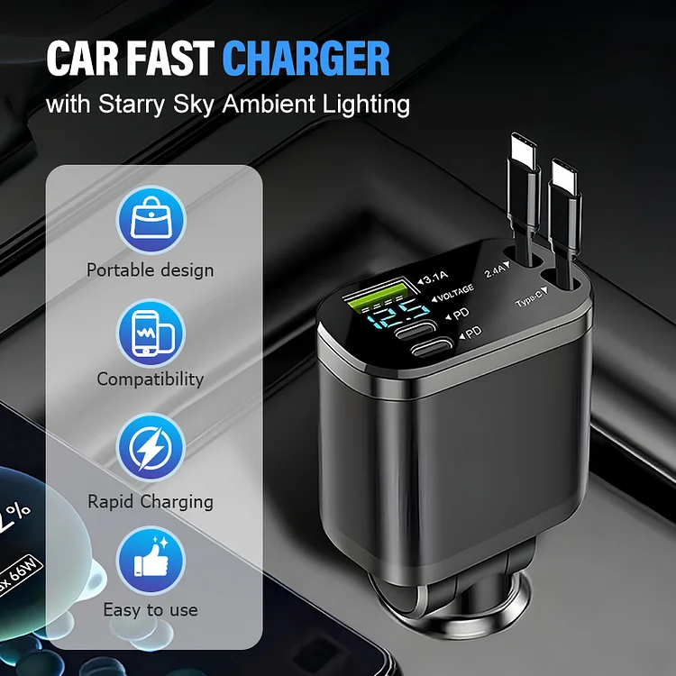Car Fast Charger with Starry Sky Ambient Lighting