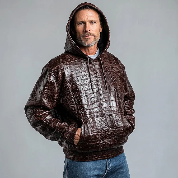 Men's PU Leather Outdoor Hoodie-inspireuse