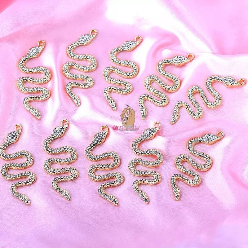 Luxury Glitter 3D Nail Art Charms Rhinestones Snake Shape Alloy Salon Acrylic Nails Manicure Decoration-Nail Inspo