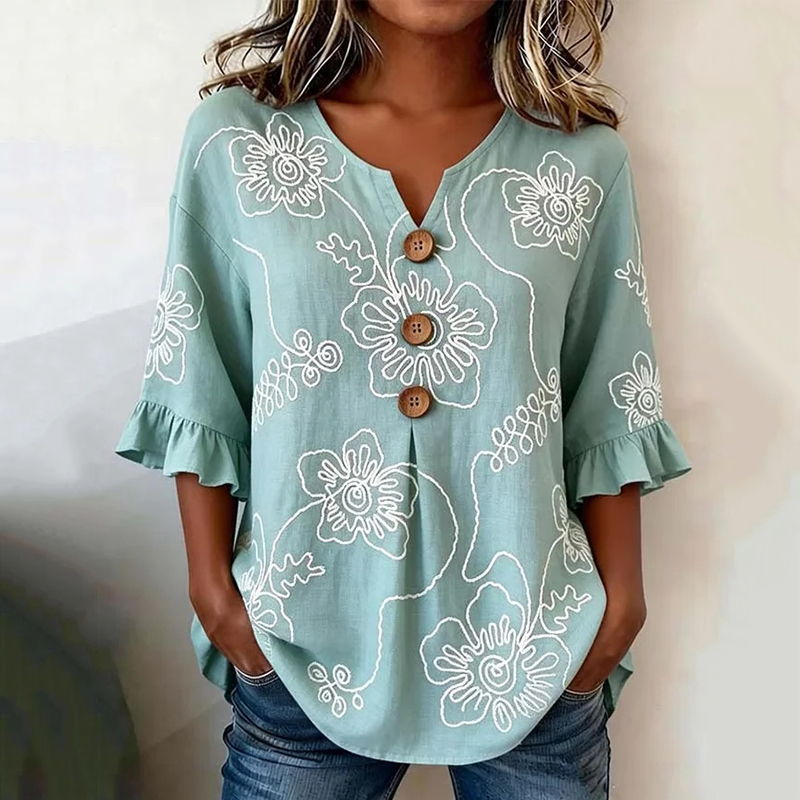 Comstylish Women's Vintage Floral Print Short Sleeved Shirt