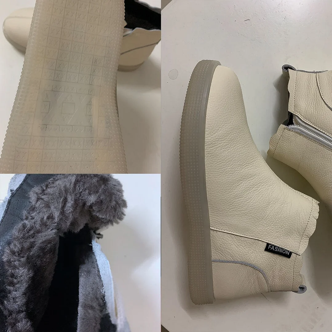 Fujin Warm Wool Motorcycle Slip on Super Comfortable Booties Footwear Winter Shoes Genuine Leather Cow Women Ankle Boots