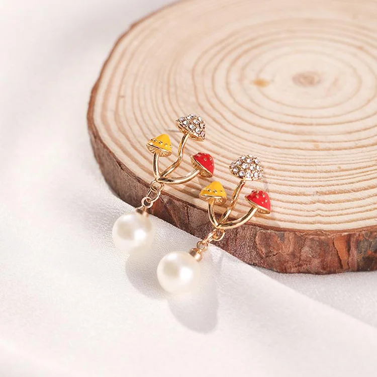 Kawaii Mushroom Pearl Earrings