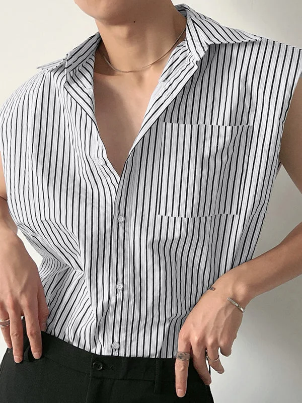 Aonga - Mens Padded Shoulder Striped Casual Sleeveless ShirtsI